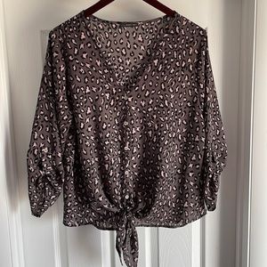 West Kei Gray and pink leopard blouse